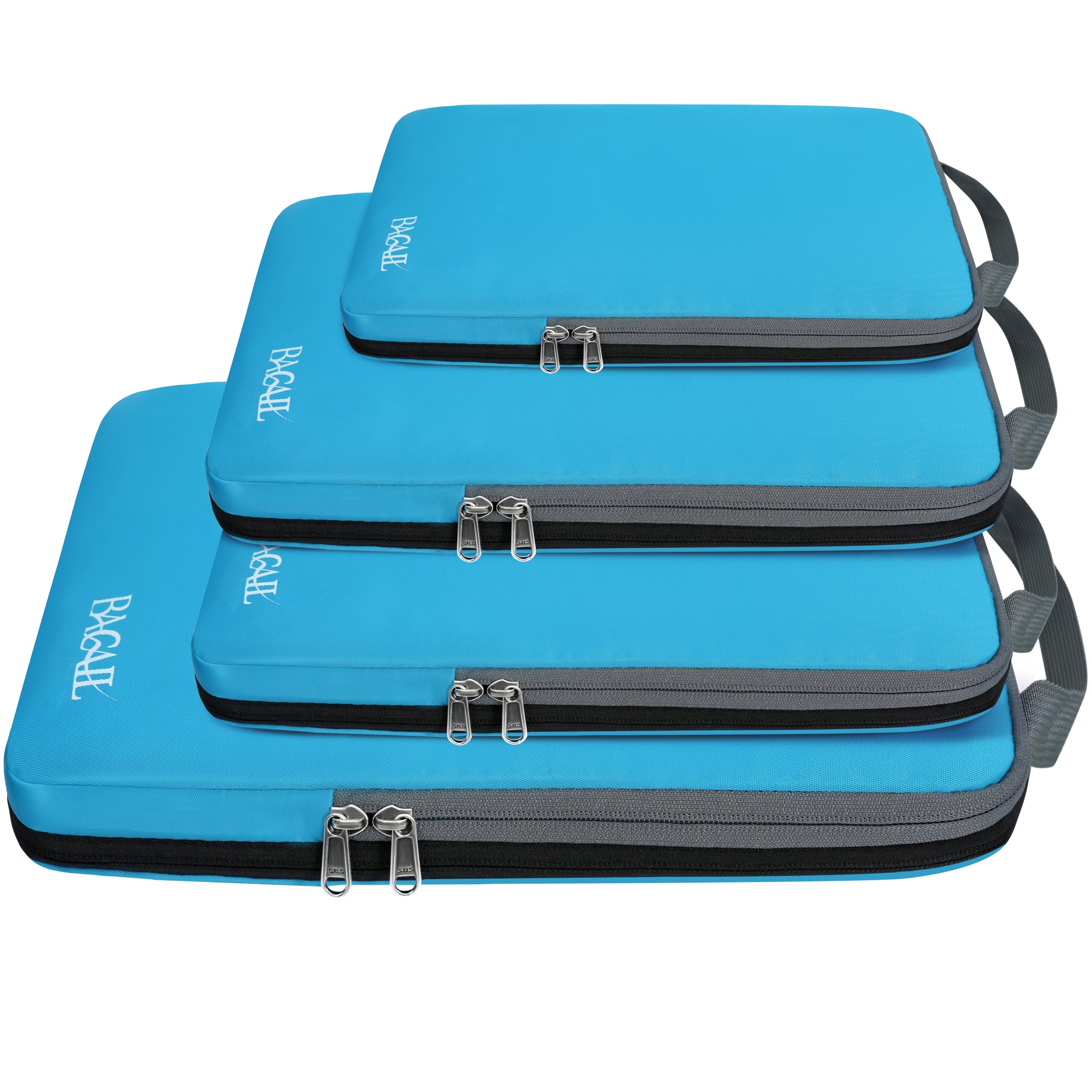 BAGAIL 4 Set/6 Set/8 Set Compression Packing Cubes Travel Accessories Expandable Packing Organizers (Half Mesh, 6-Black)